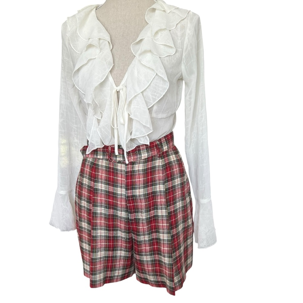 Vintage Banana Republic High Waist Red Plaid Linen Shorts Size 8